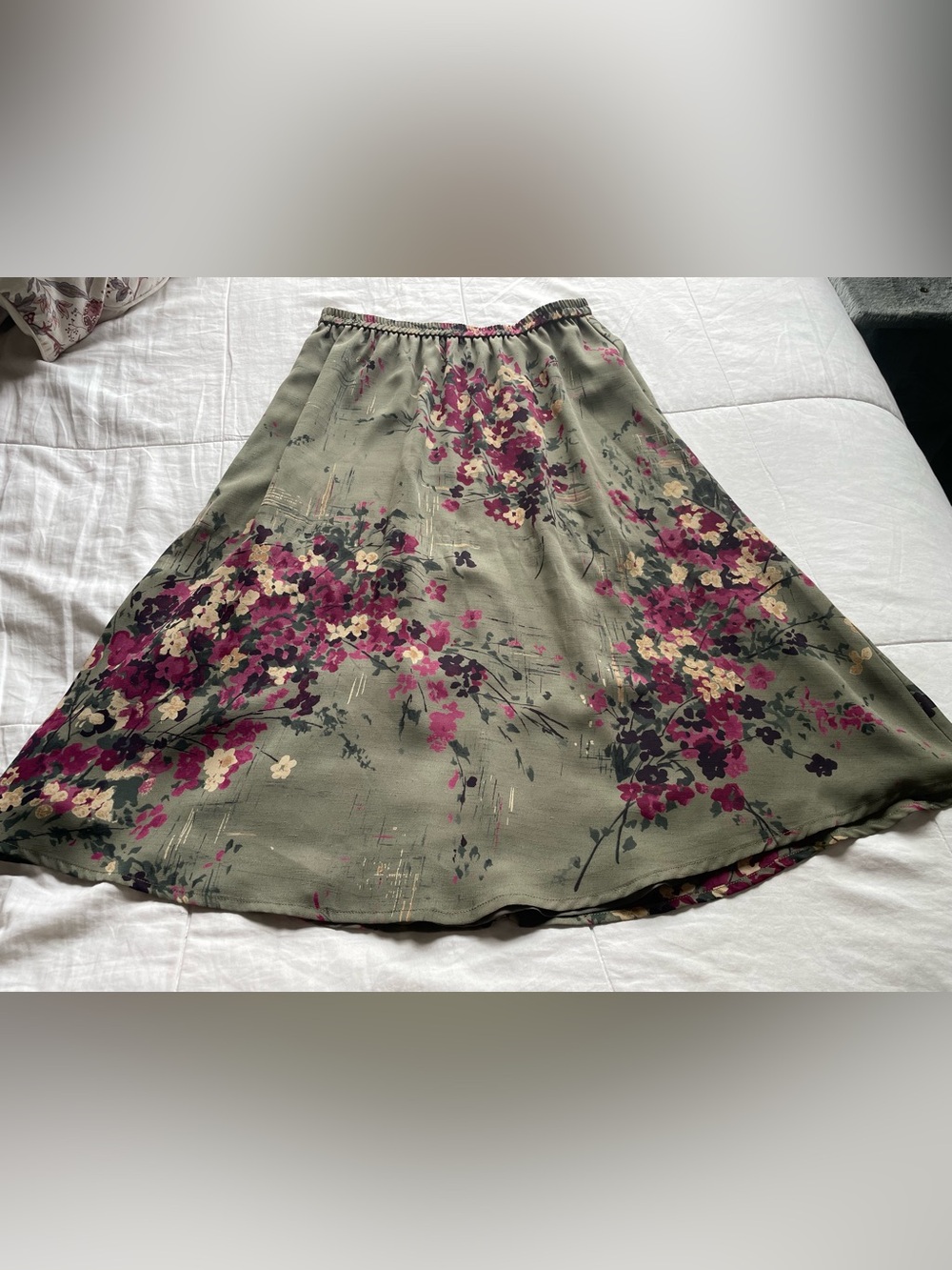Vintage Pull On Olive Floral Maxi Skirt Medium Fairycore Goblincore Forest Fairy